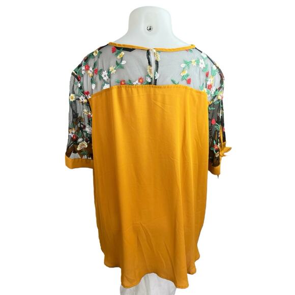 Shein Curve Orange Black Floral Embroidered Mesh Short Sleeve Blouse Top Sz 5XL - Picture 2 of 5